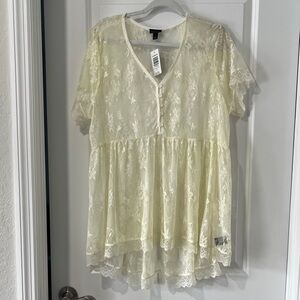 Torrid Babydoll Cream Cloud Dancer Sheer Lace V Neck Blouse SZ 18-20 NWT